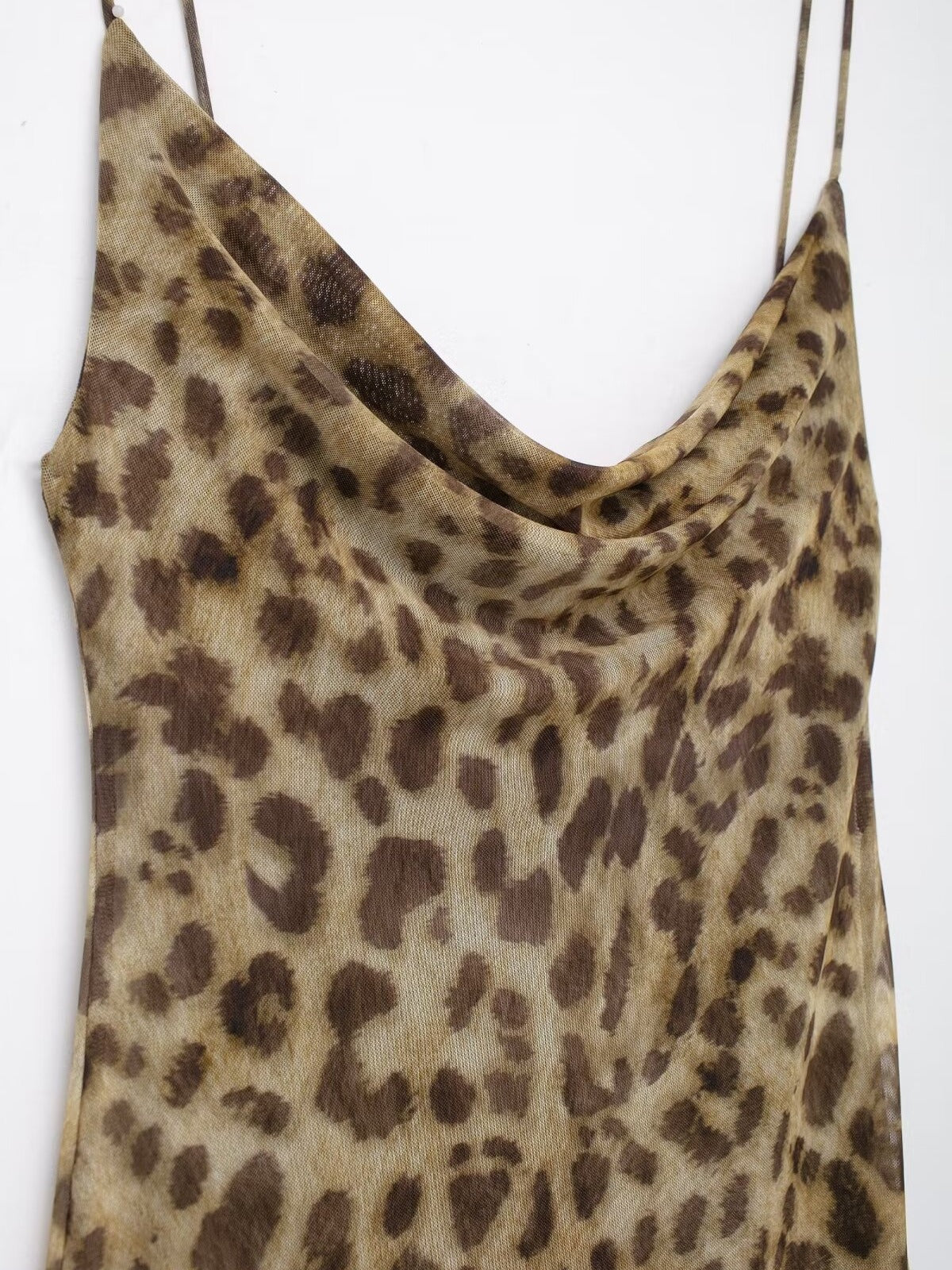 Animal print silk mesh leopard print camisole slim fit and drape dress