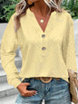 New Women's Fashion Casual Solid Color Button V-neck Long Sleeve