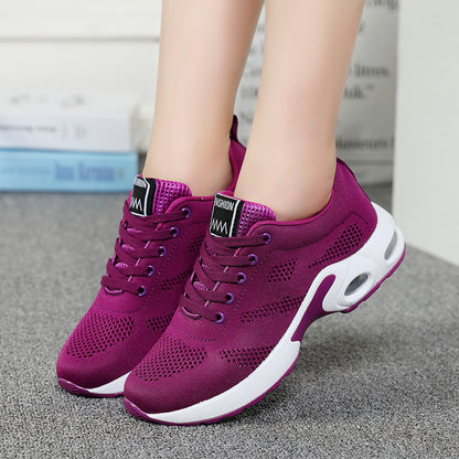 Flyknit sports and casual shoes with breathable soft sole and air cushion trendy student women's shoes