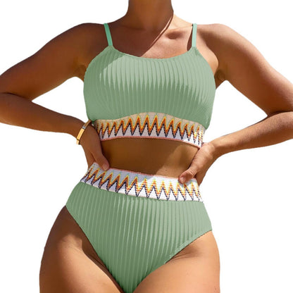 Split bikini swimsuit for women high waisted tight fitting sexy solid color women's swimsuit
