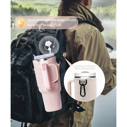 Water Bottle Carrier Bag with Phone Pocket for Stanley 40oz Tumbler with Handle Neoprene Water Bottle Holder Pouch