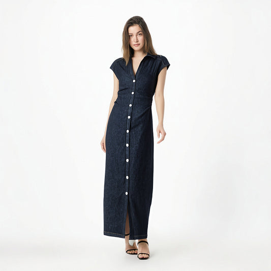 Midi slim fit shirt style single breasted dress