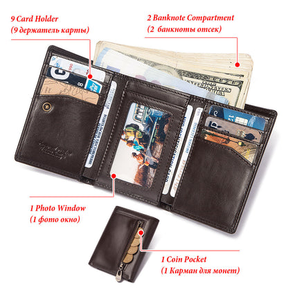 RFID Anti-Magnetic Multi Card Zipper Wallet Men Coin Purse First Layer Cowhide Men's Bag Genuine Leather Men's Wallet