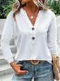 New Women's Fashion Casual Solid Color Button V-neck Long Sleeve