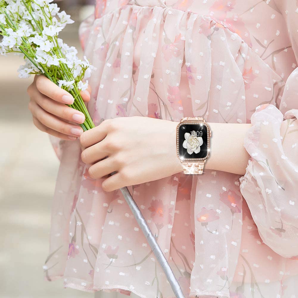 Metal Strap for Apple Watch Band 41mm 45mm 40mm 44mm Woman Diamond Stainless Steel Link Bracelet iWatch 8 7 6 SE 5 3 Accessories