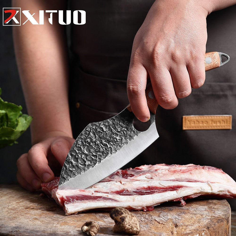 XITUO Handmade Stainless Steel Kitchen Knife Outdoor Portable Cooking Meat Cleaver Chef Knives Boning Knife Fishing Tools