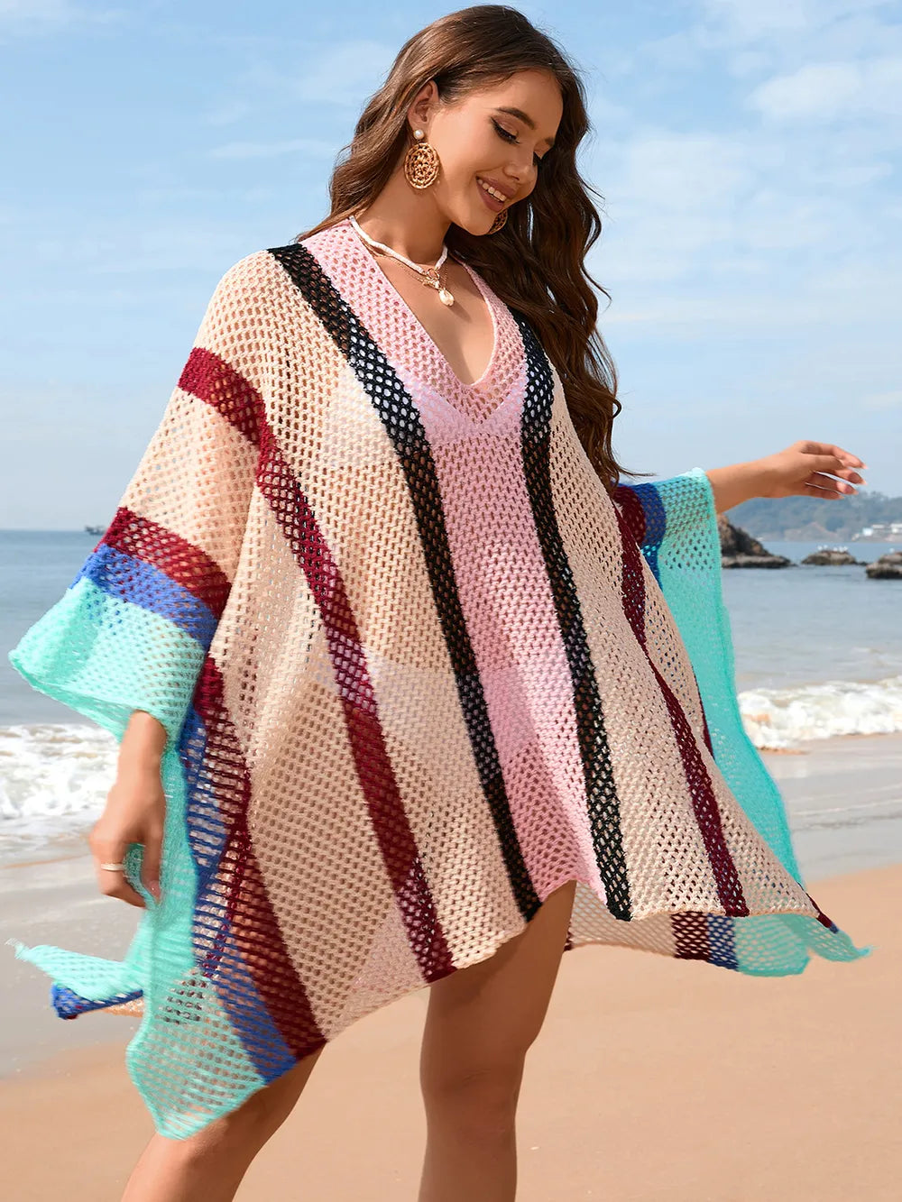 Women's Splicing Hollow Beach Skirt Loose Bikini Hoodie for Women