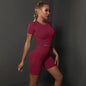 Peach buttocks solid color high elasticity yoga short sleeved shorts set fitness two-piece set