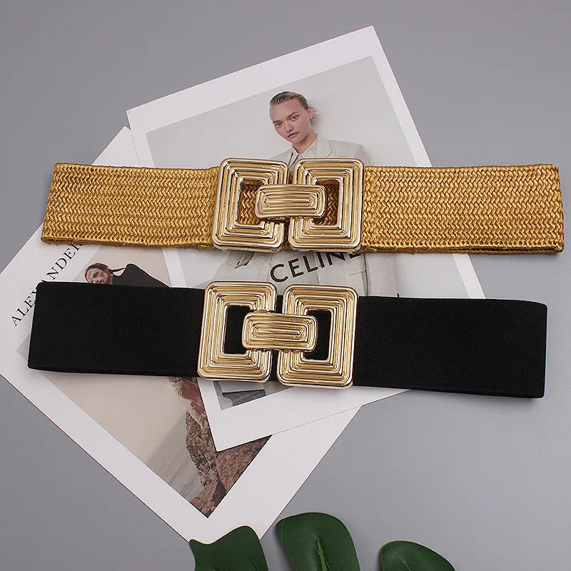 Gold Elastic Waistband Women's Fashion Casual Luxury Design Coat Dress Decorative Accessories Wide Girdle Goth Retro Corset Belt