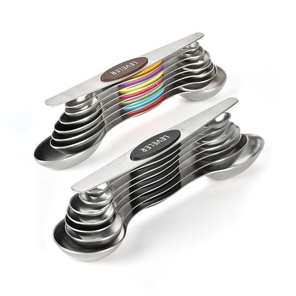 Stainless steel double headed magnetic suction spoon 8-piece set 9-piece set baking tool scale spoon set kitchen seasoning spoon