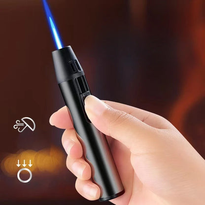 Pen Metal Lighter Mini Spray Gun Inflatable Windproof Butane Gas Lighter Adjustable Straight Shot Blue Flame Cigarette Tools