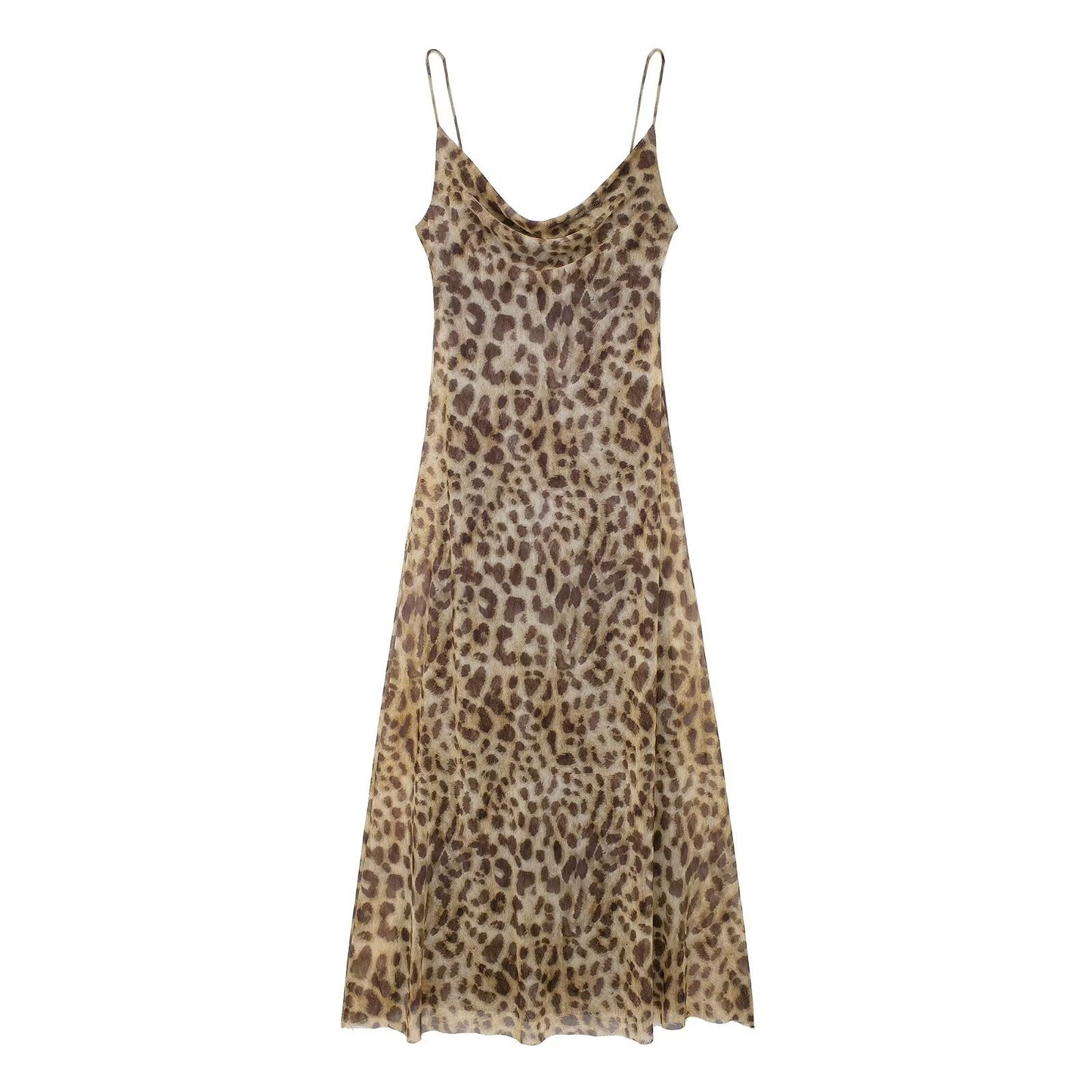 Animal print silk mesh leopard print camisole slim fit and drape dress
