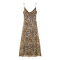 Animal print silk mesh leopard print camisole slim fit and drape dress