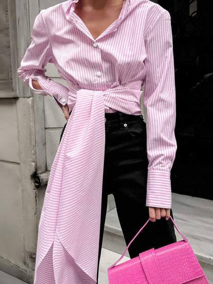 Design inspired lace up long sleeved shirt fashionable new versatile top for women