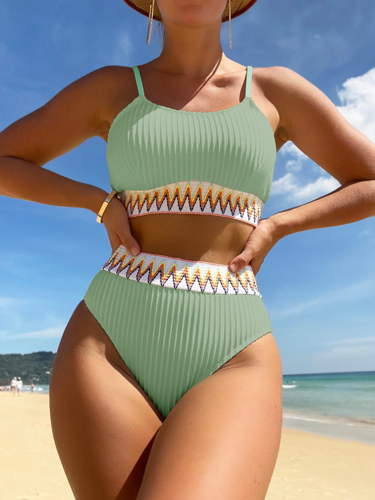Split bikini swimsuit for women high waisted tight fitting sexy solid color women's swimsuit