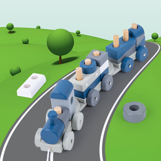 Children's wooden detachable building blocks small train dragging rope column assembly rail car puzzle Christmas toy gift