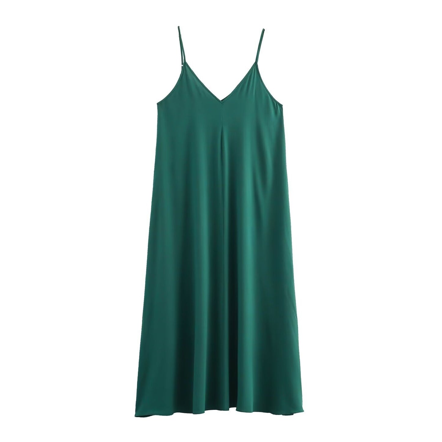 Solid color casual loose strap MIDI dress