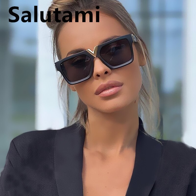 One Piece Square V shaped Sunglasses For Women New Fashon Oversized Balck Gradient Sun Glasses Female Pink Blue Shades Men Glasses