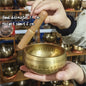 Tibetan brass singing bowl with Sanskrit – handmade meditation instrument for stress relief.
