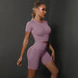 Peach buttocks solid color high elasticity yoga short sleeved shorts set fitness two-piece set