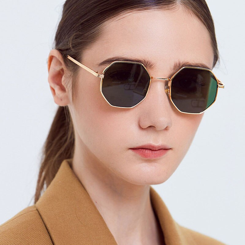 Square Sunglasses New Ladies Retro Classic Fishing glasses Men women Luxury polygon Metal frame Gold Green Eyewear UV400