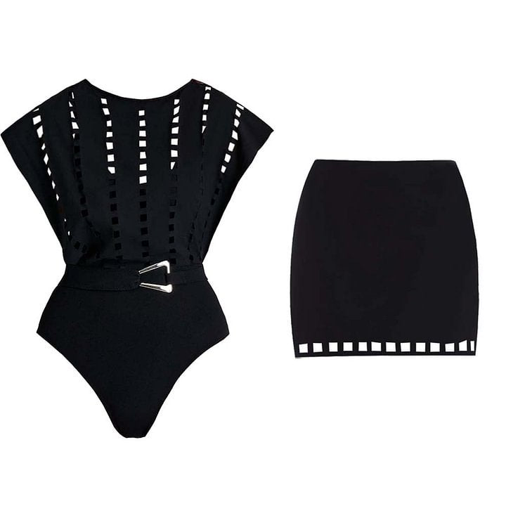 V-neck hollow sexy one-piece swimsuit women's set