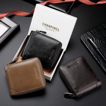 Men's Wallet Leather Zero Purse Zipper Wallet Horizontal Multi-Function Gift Box Wallet