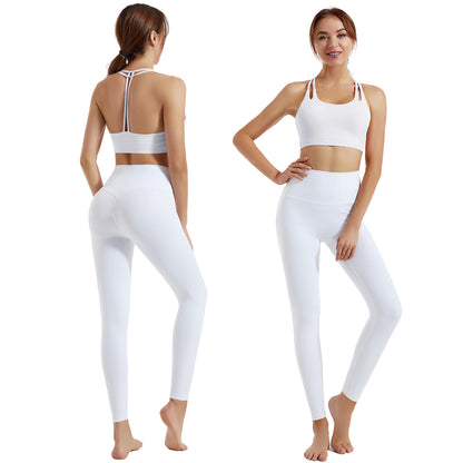 Yoga clothing set women's shock-absorbing gathering sports bra high waist and hip lifting fitness pants two-piece set