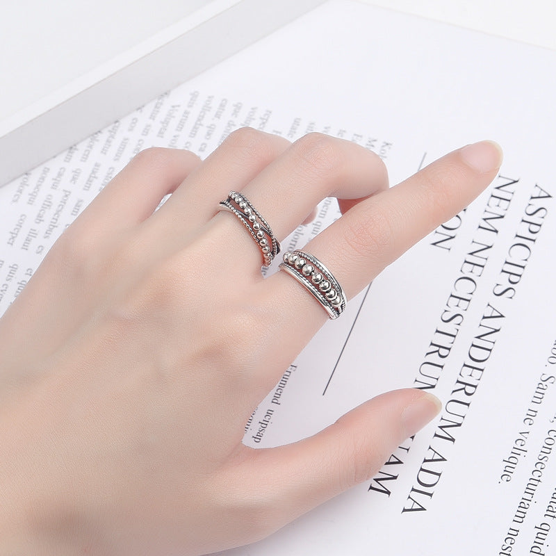 Couple Ring 925 Silver New Jewelry Fashion Simple Wave Point Beaded Ring Accessories Live Ring