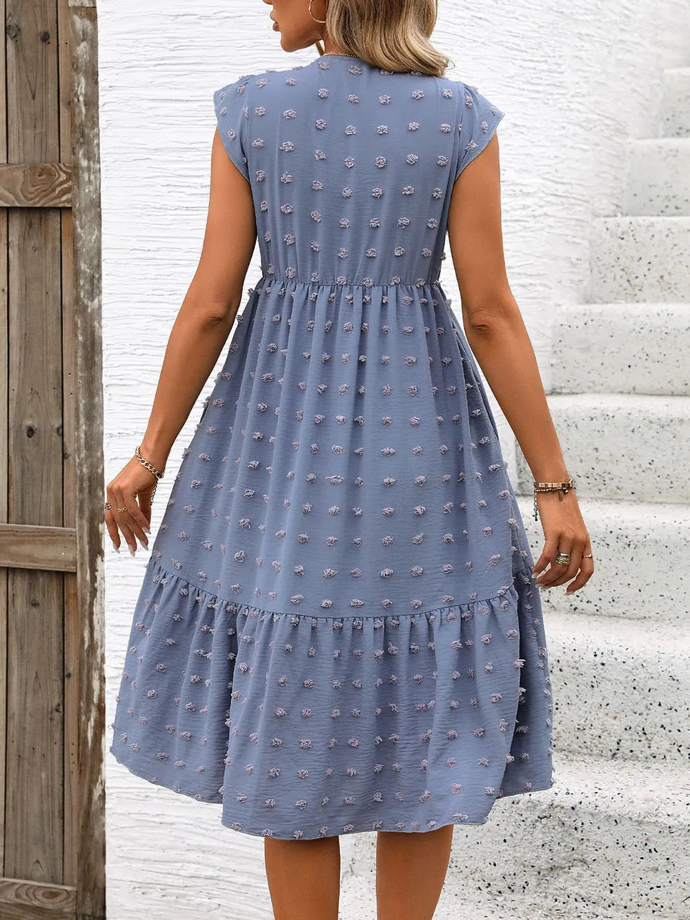 Lotus leaf sleeve skirt summer foreign trade blue loose jacquard dress