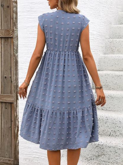 Lotus leaf sleeve skirt summer foreign trade blue loose jacquard dress