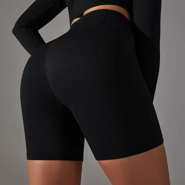 Mermaid Curve High Waist Tight Seamless Knitted GYM Shorts Hip Up Breathable Stripe Shorts Running Fitness Quick Dry Yoga Shorts