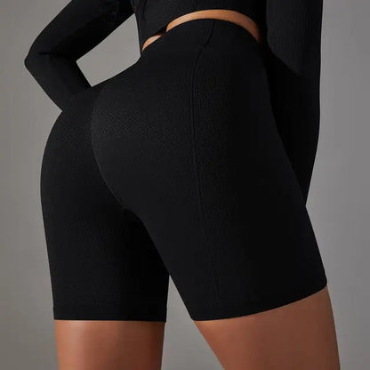 Mermaid Curve High Waist Tight Seamless Knitted GYM Shorts Hip Up Breathable Stripe Shorts Running Fitness Quick Dry Yoga Shorts