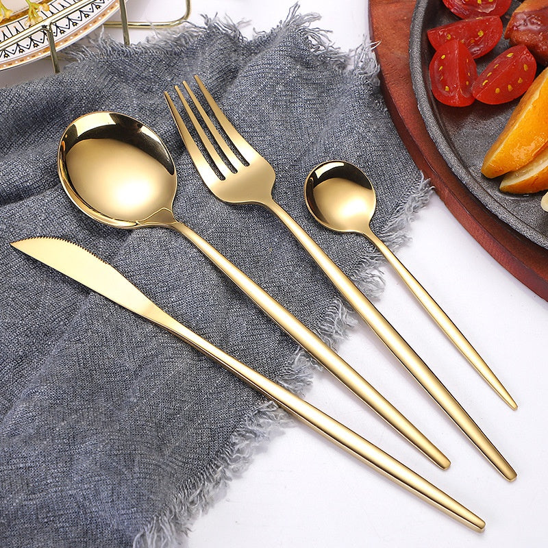 Portuguese Stainless Steel Knife Fork Spoon Golden Steak Knife Fork Set Four-Piece Tableware Set