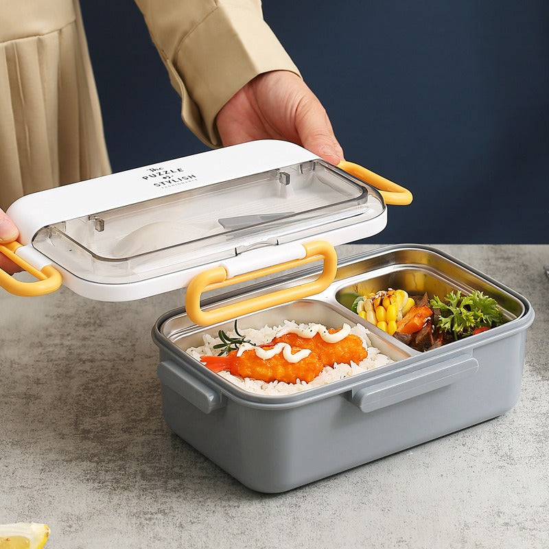 304 stainless steel lunch box with soup bowl school children's leakproof 2-grid bento box with spoon food storage container