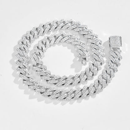 Diamond Full Diamond Cuban Chain Hip Hop Necklace Men's 15mm Wide Men's Accessories