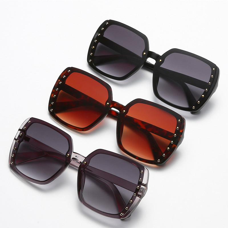 New Large Square Sunglasses Women Rivet Sunglasses Men Ins Style  Street Shooting Glasses
