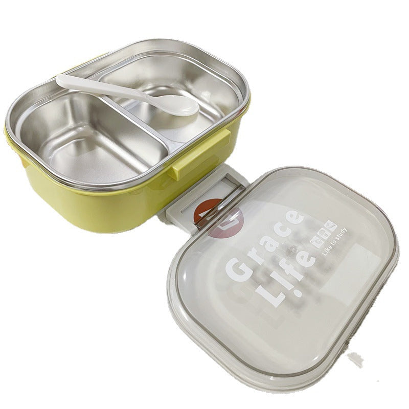 Korean style simple stainless steel two compartment lunch box with cutlery