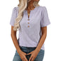 European and American round neck short sleeved flower jacquard top button T-shirt for women
