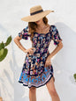 Printed Square Neck Short Sleeve Dress