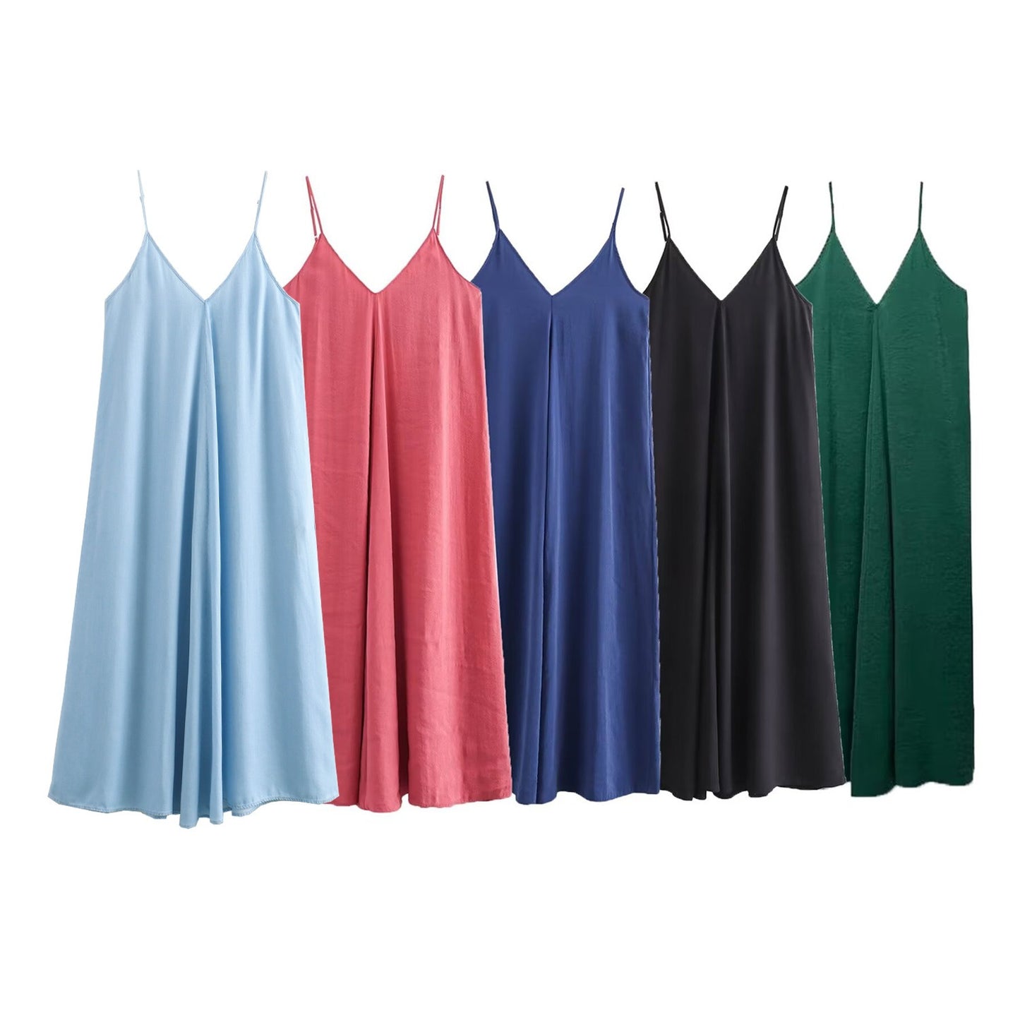 Solid color casual loose strap MIDI dress