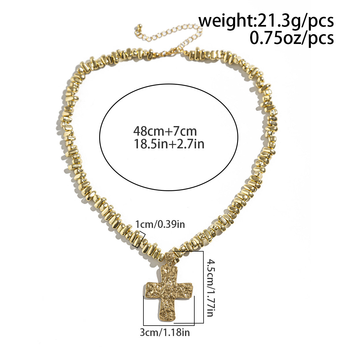 European and American hip-hop niche alien bead necklace, men's fashion cross pendant, collarbone chain, men's accessories