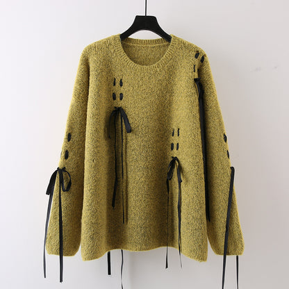 Sweet cool lazy round neck sweater knitted sweater loose temperament slimming