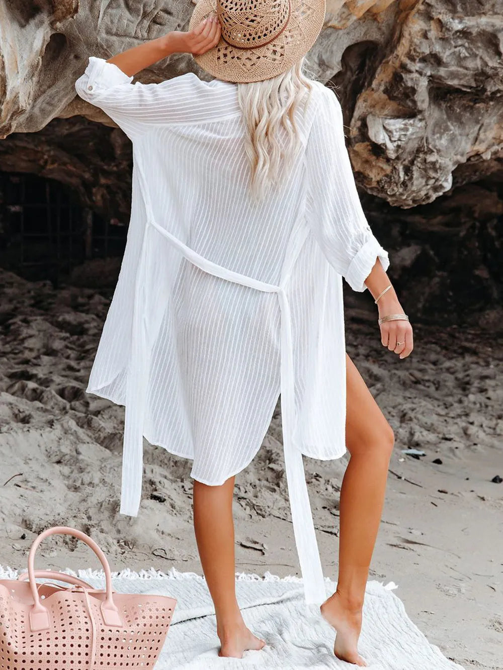 3D Jacquard Strip Shirt Holiday Bikini Sunscreen Shirt