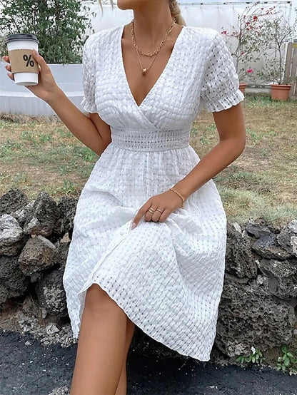 Textured Surplice Short Sleeve Dress