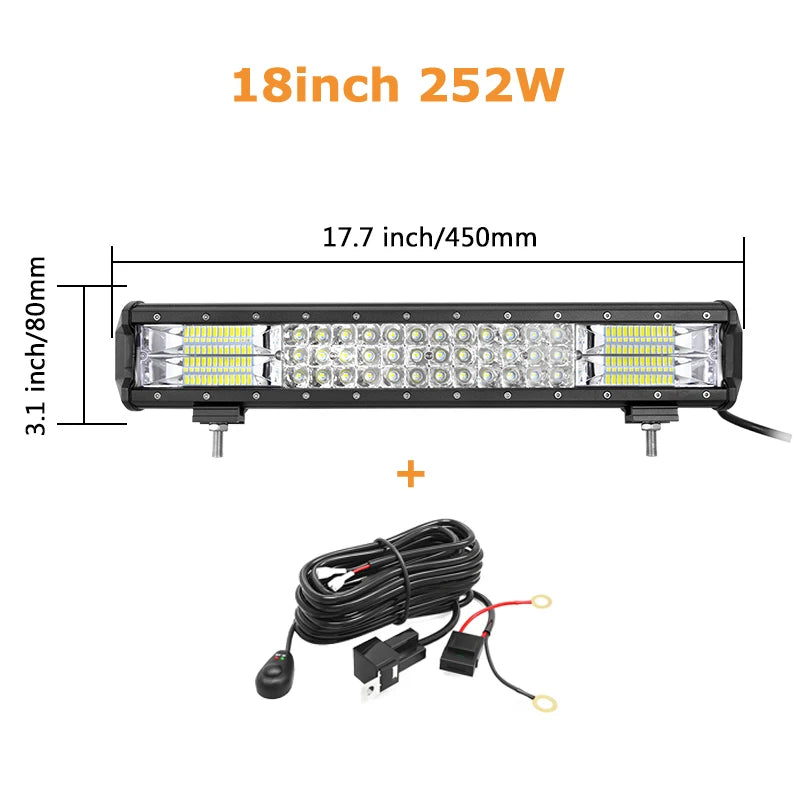7D 20'' 23'' 45'' 216w 252w 288w 324w LED Light Bar Offroad Driving Lights Combo Work Light Bar 12v 24v Truck SUV ATV 4WD 4x4