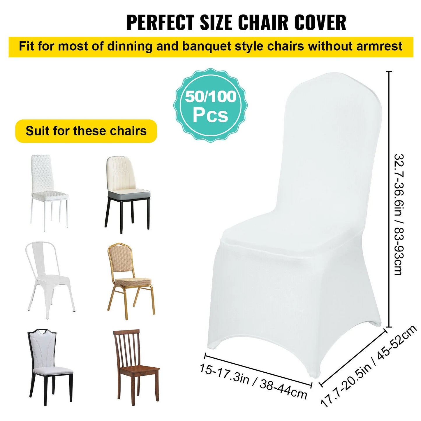 SucceBuy 12/30/50/100Pcs Wedding Chair Cover Spandex Stretch Slipcover for Restaurant Banquet Dining Party White Chair Cover