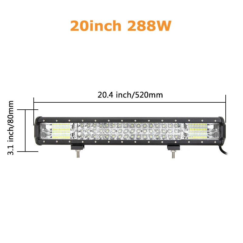 7D 20'' 23'' 45'' 216w 252w 288w 324w LED Light Bar Offroad Driving Lights Combo Work Light Bar 12v 24v Truck SUV ATV 4WD 4x4
