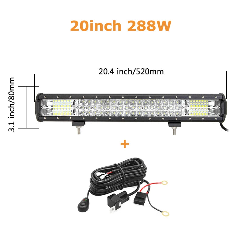 7D 20'' 23'' 45'' 216w 252w 288w 324w LED Light Bar Offroad Driving Lights Combo Work Light Bar 12v 24v Truck SUV ATV 4WD 4x4
