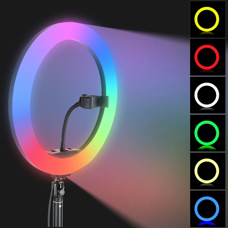 10inch RGB LED Ring Light Phone holder with Stand Flash Rainbow Color Selfie Vlogging YouTube Live Studio Accessories Fill Light